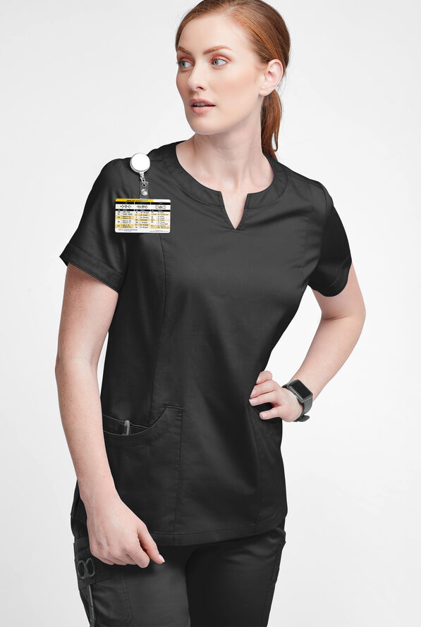 Butter-Soft STRETCH Women's 4-Pocket Notch Neck Scrub Top - Black - 2