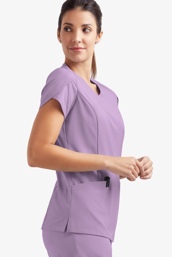 Easy STRETCH Daisy Women's 4-Pocket V-Neck Scrub Top with Petal Sleeves - Amethyst Mist - 7