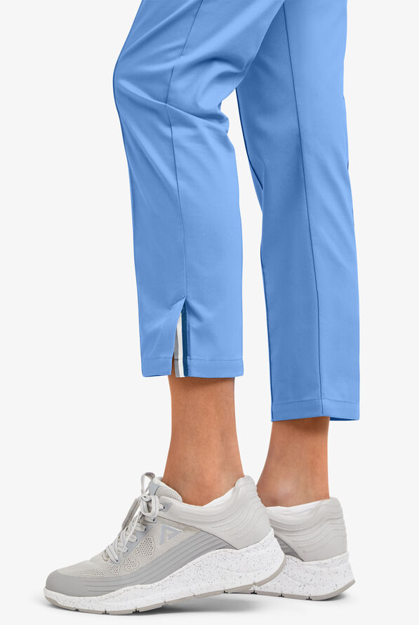 Butter-Soft STRETCH Women's 6-Pocket Pin-Tuck Crop Slim with Sport Trim Detail Scrub Pants - Ceil/Silver Melange - 6