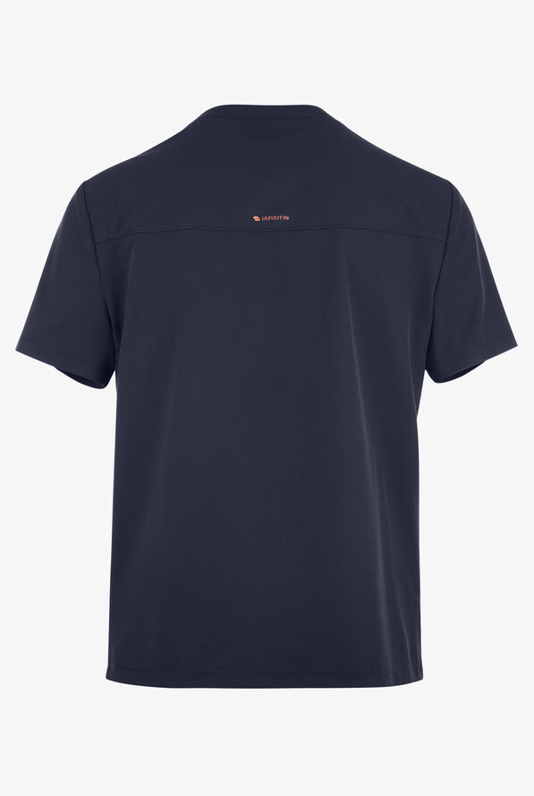 Infinity GNR8 Men's 3-Pocket STRETCH Rib-Knit Panel Zip Placket V-Neck Scrub Top - Navy - 2