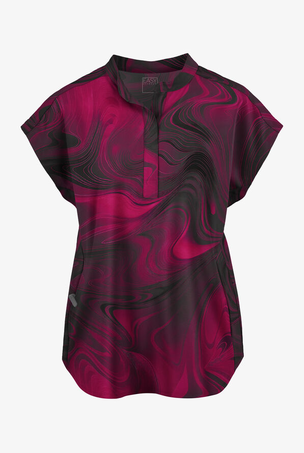 Blusa m&eacute;dica estampada Easy STRETCH Dreamy Waves Wine de corte extra holgado con cuello en V y 2 bolsillos para mujer - null - 1