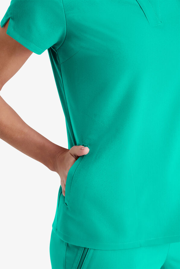 Grey's Anatomy by Barco Spandex STRETCH Avery Women's 2-Pocket Notch Sleeve V-Neck Scrub Top - Alpine Aqua - 3