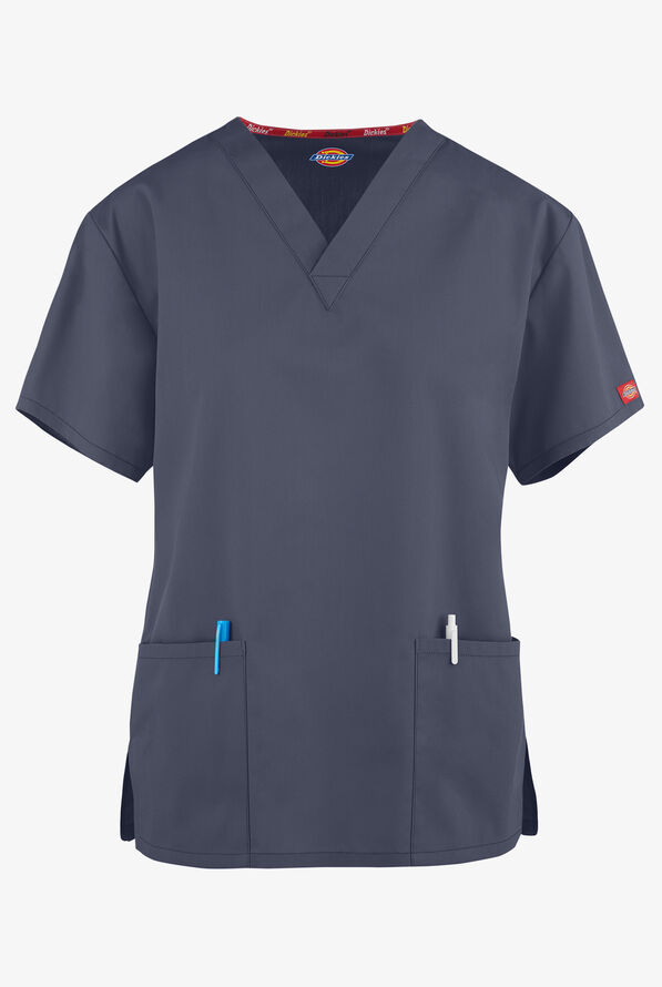 Dickies EDS Signature Women's 3-Pocket Classic Fit V-Neck Scrub Top - Pewter - 1