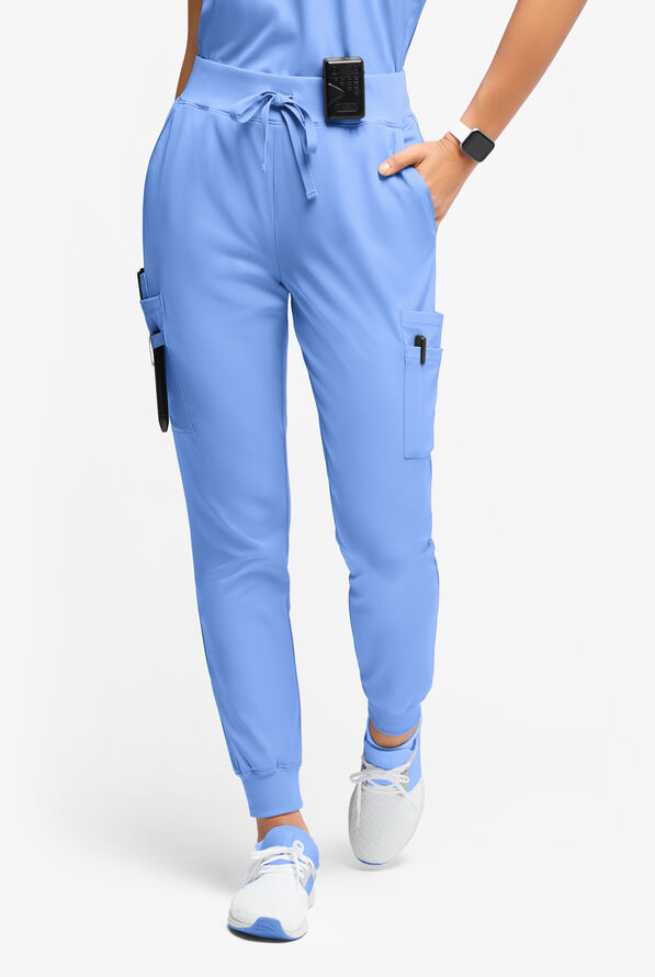WhisperLite YARA Women's 10-Pocket Cargo Jogger Scrub Pants - Ceil Blue - 1