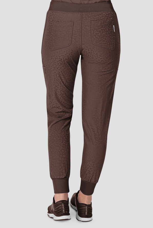 Pantal&oacute;n m&eacute;dico Zavate Ava Therese Cheetah Jacquard Sheba STRETCH Petite estilo cargo jogger con 6 bolsillos para mujer - Espresso - 3