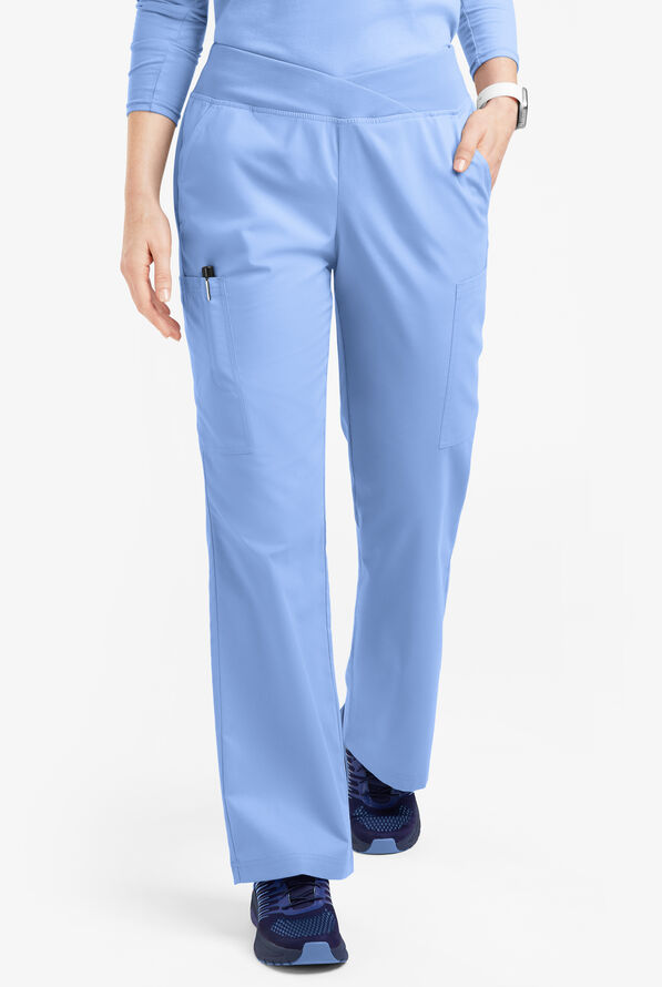 Pantalón médico Butter-Soft Originals Tall de tiro medio y cintura cruzada con piernas anchas y 7 bolsillos para mujer - Ceil Blue - 1