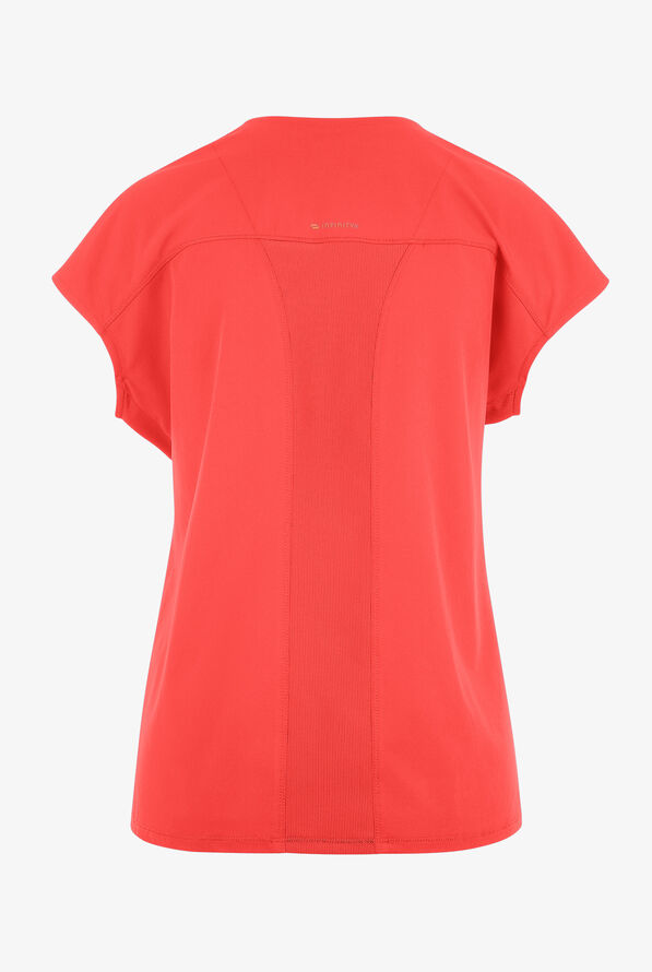 Infinity GNR8 Women's 3-Pocket STRETCH Rib-Knit Dolman Sleeve Zip Placket Round Neck Scrub Top - Vivid Orange - 2