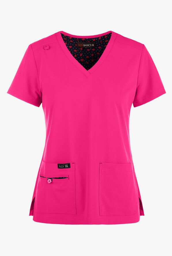 koi Basics Becca Women's 4-Pocket STRETCH V-Neck Scrub Top - Flamingo - 1