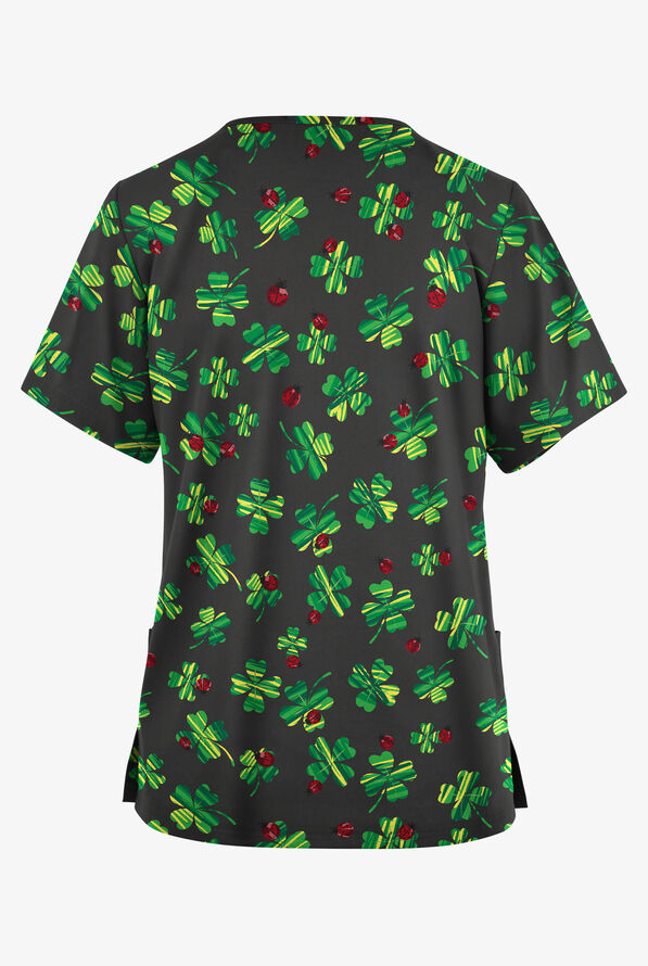 Butter-Soft Originals Lady Luck Pewter Women's 2-Pocket V-Neck Print Scrub Top - null - 2