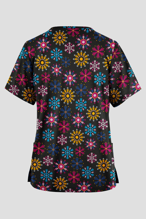 Butter-Soft Originals Snow Flurries Women's 2-Pocket V-Neck Print Scrub Top - null - 2