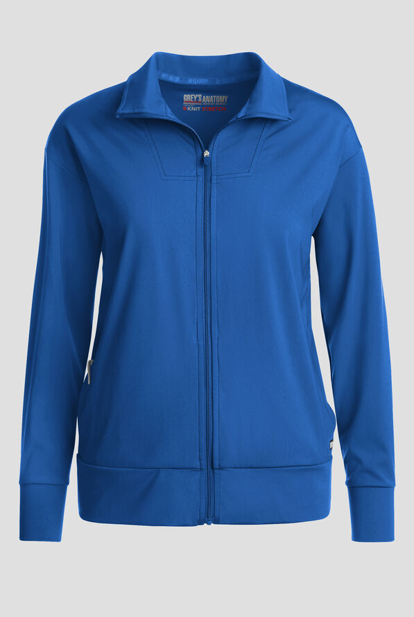 Grey's Anatomy by Barco Knit STRETCH Ease Warm Up Women's 4-Pocket Zip Front Scrub Jacket - Royal - 1