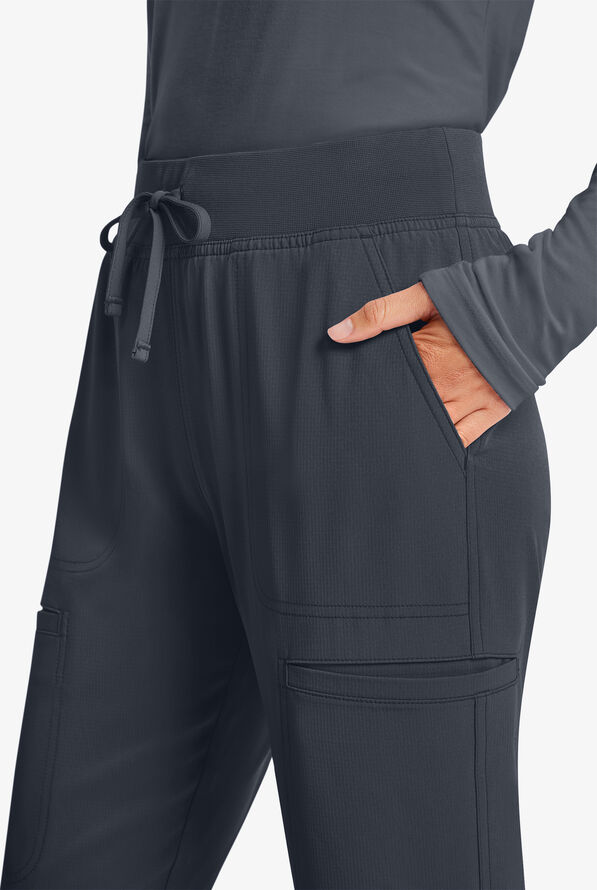 heartsoul Break On Through Women's 5-Pocket STRETCH Drawstring Waist Step Hem Cargo Scrub Pants - Pewter - 2