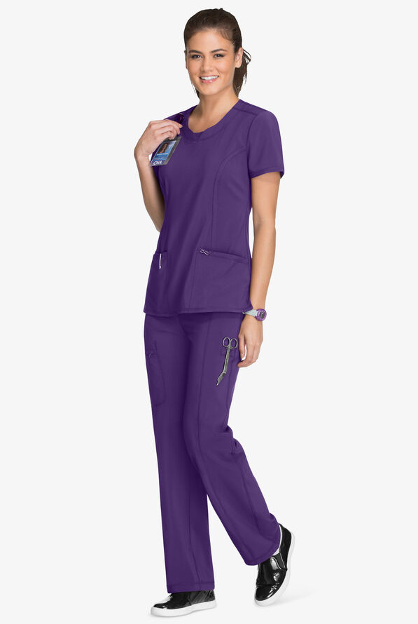 Infinity Women's 3-Pocket STRETCH Round Neck Scrub Top - Grape - 2