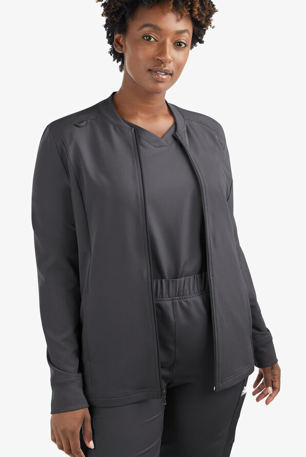 ReSurge Quartz Women’s 6-Pocket Long Sleeve Zip Front Scrub Jacket - Pewter - 7