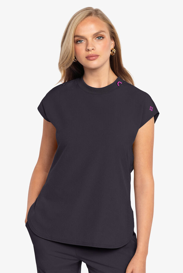 Med Couture Amp Women's 2-Pocket STRETCH Tuck in Dolman Crew Neck Scrub Top - Pewter - 2