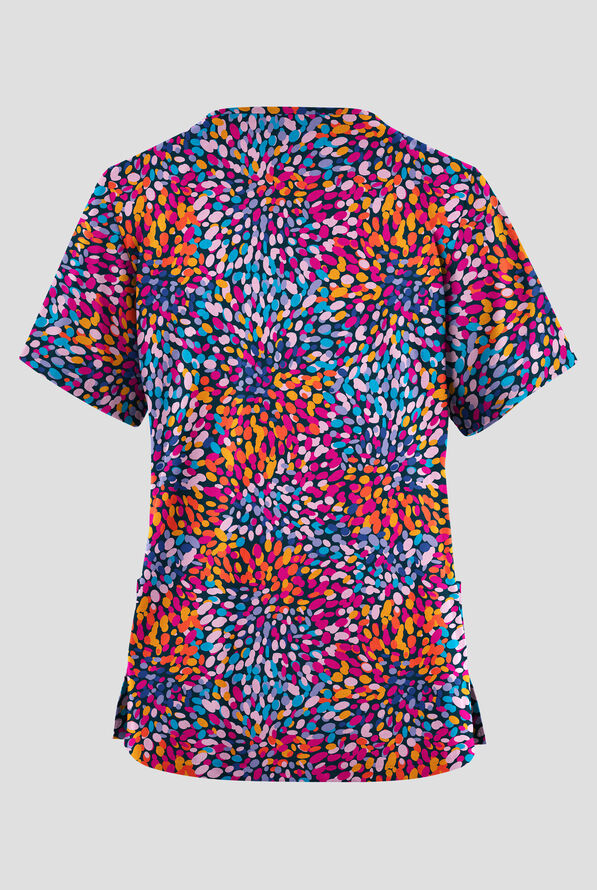 Butter-Soft Originals Rainbow Petals Navy Women's 2-Pocket V-Neck Print Scrub Top - null - 2