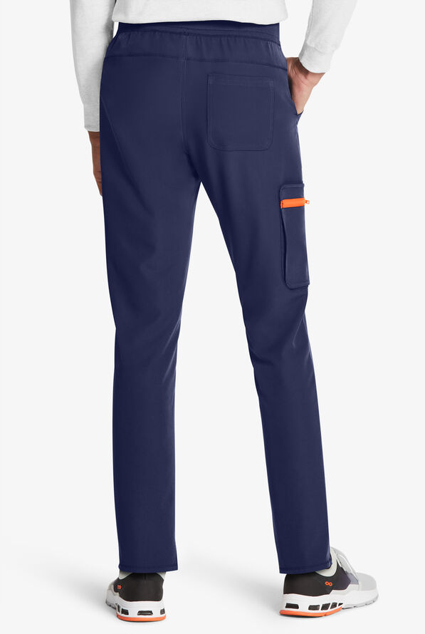 Dickies Dynamix Limited Edition Men's 4-Pocket STRETCH Tapered Cargo Scrub Pants - Navy/Neon Orange - 4