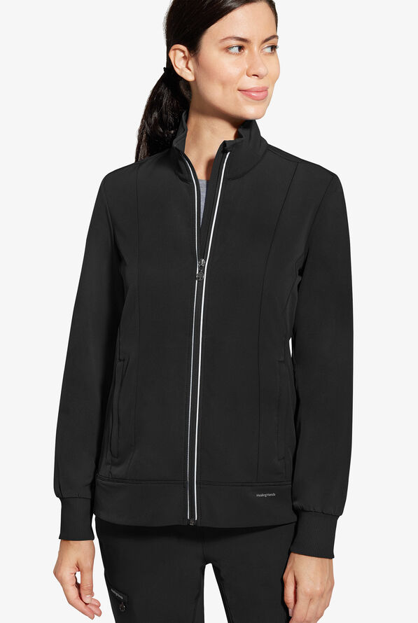 Healing Hands 360 Carly Women's 5-Pocket STRETCH Zip-Up Stand Collar Scrub Jacket - Black - 2