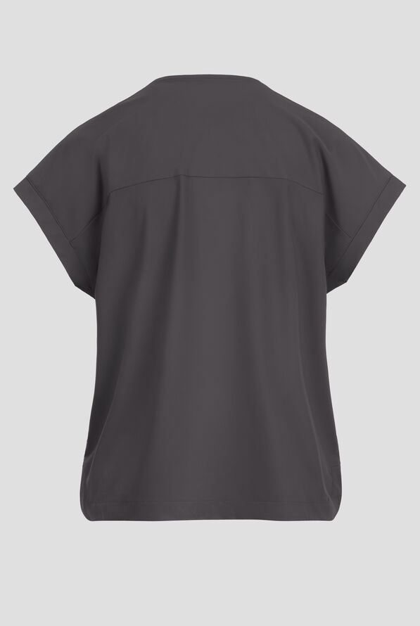 Infinity Pursuit Women's 1-Pocket STRETCH Rib-Knit V-Neck Dolman Sleeve Scrub Top - Pewter - 3