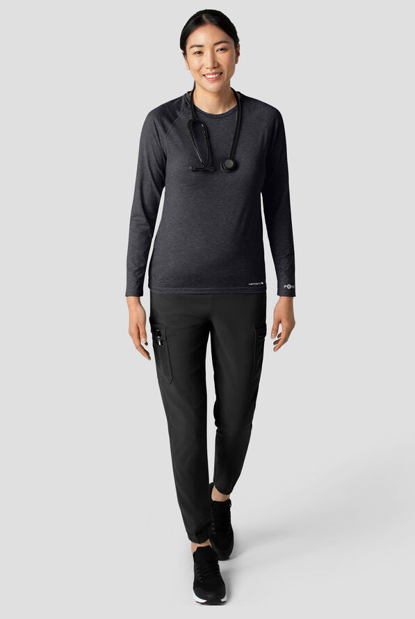 Camiseta m&eacute;dica Carhart Force estilo jaspeado con mangas ragl&aacute;n y 1 bolsillo para mujer - Black Heather - 3