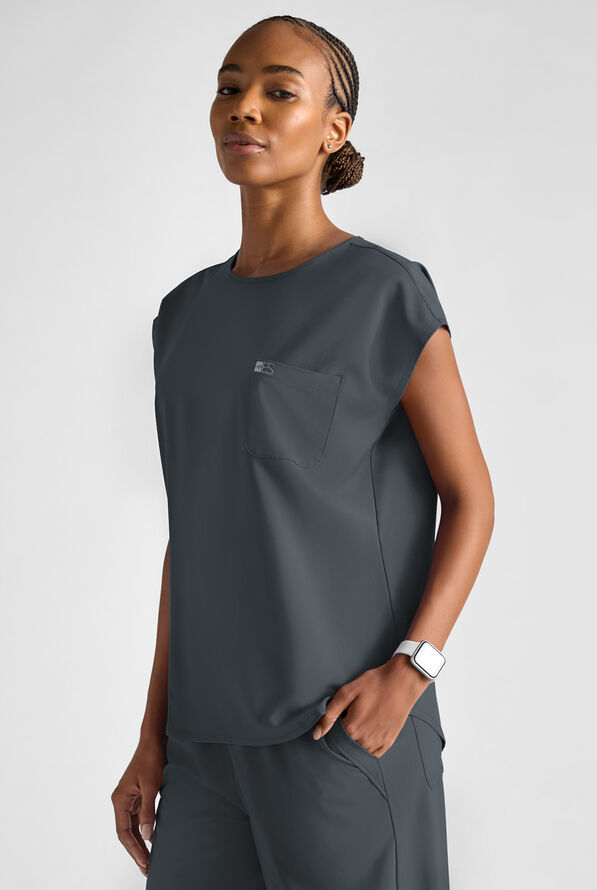 Easy STRETCH Women's Dolman Sleeve Crew Neck Scrub Top - Pewter - 3