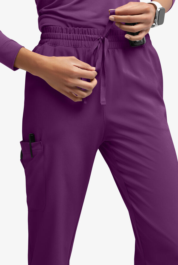 Easy STRETCH Naya Women’s Natural Waist 6-Pocket Straight Leg Scrub Pants - Petite - Eggplant - 3
