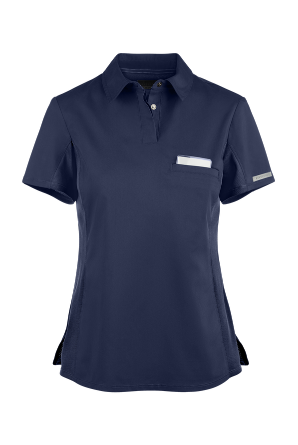Cherokee Workwear Revolution Women's 1-Pocket STRETCH Snap Front Polo Scrub Top - Navy - 1