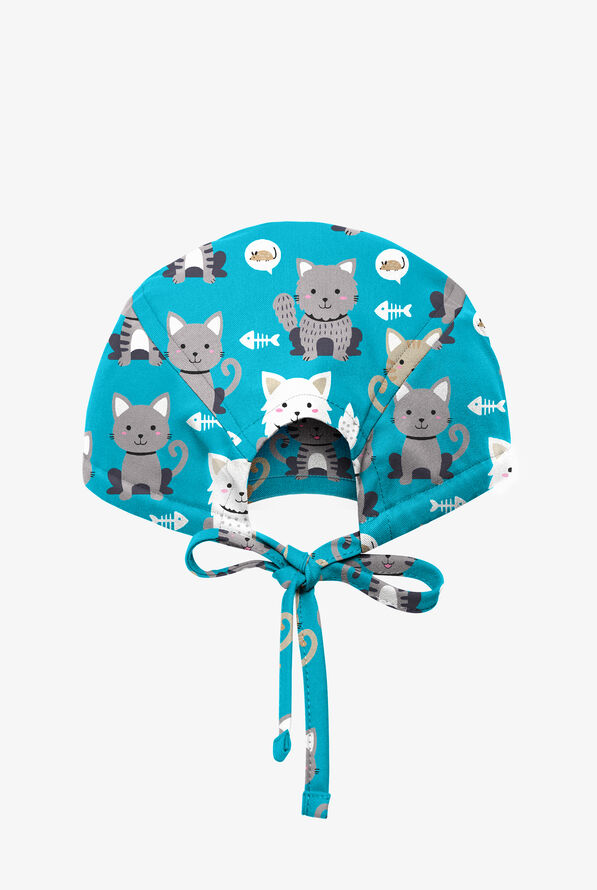 Gorro médico estampado unisex UA Cats at Play Turquoise STRETCH con cordón ajustable - null - 2