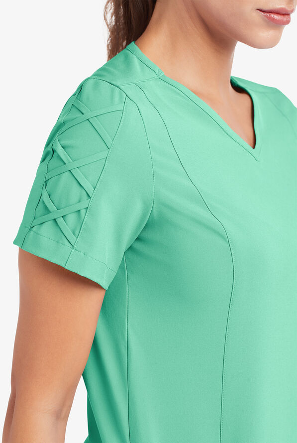 Blusa m&eacute;dica EASY STRETCH Kylie con detalle entrecruzado y 5 bolsillos para mujer - Jade Mint - 6