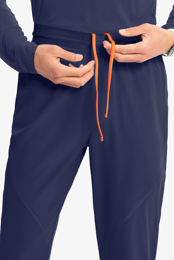 Infinity GNR8 Men's 4-Pocket STRETCH Internal Drawstring Zipper Ankle Vent Cargo Jogger Scrub Pants - Navy/Vivid Orange - 3