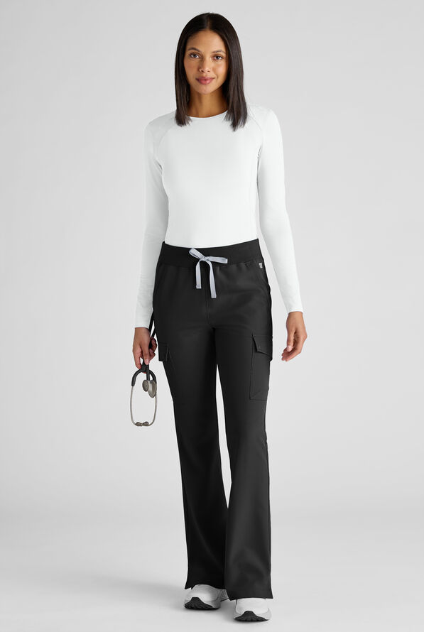 ReSurge Avon Women's 7-Pocket Flare Leg Cargo Scrub Pant - Petite - Black - 7