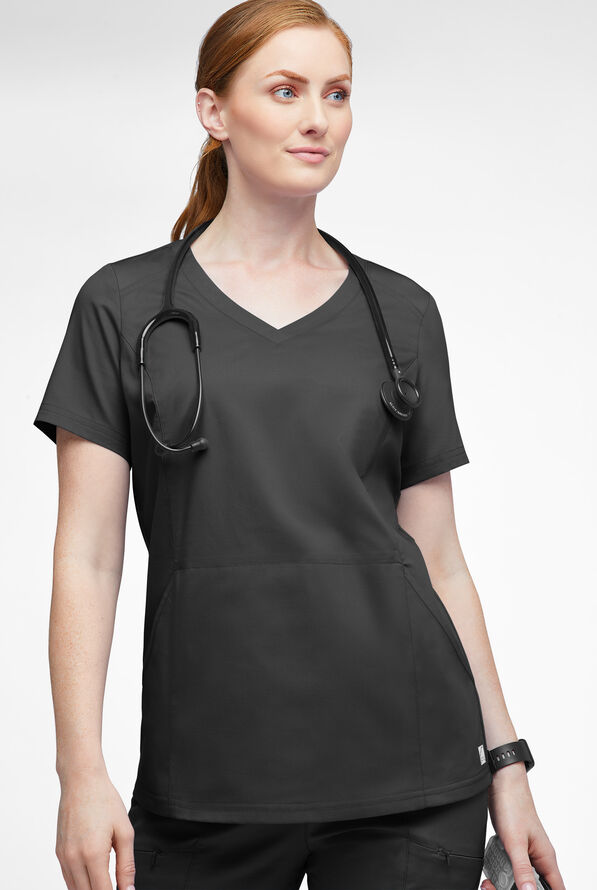 Blusa m&eacute;dica UA Butter-Soft STRETCH con detalle tejido y 3 bolsillos para mujer - Black - 3