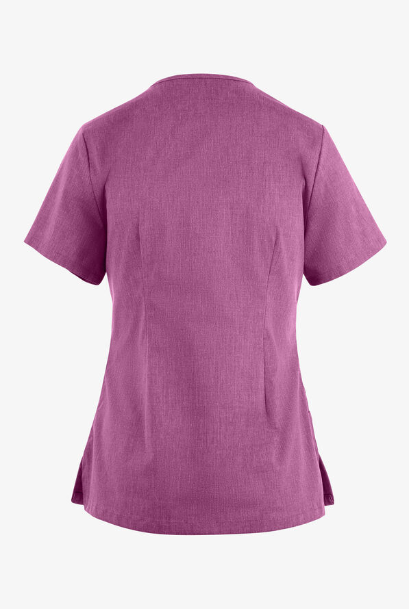 Blusa m&eacute;dica UA Butter-Soft STRETCH con lazos entrecruzados y 4 bolsillos para mujer - Berry Wine Heather - 4