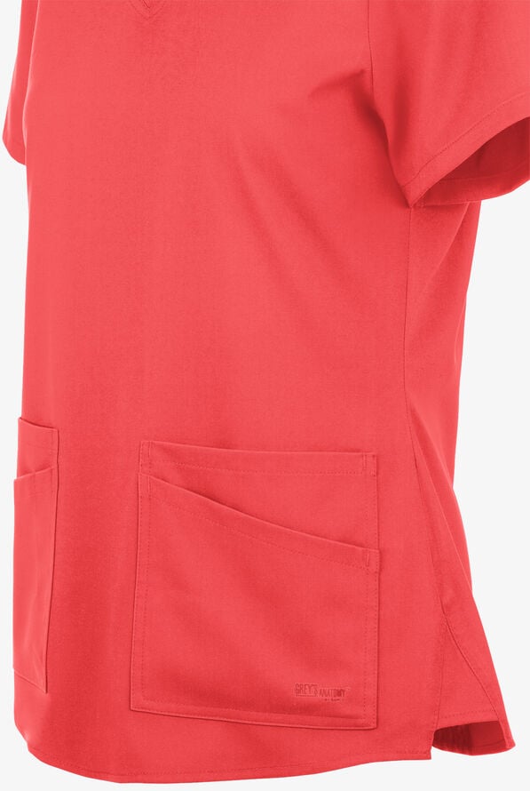Grey's Anatomy by Barco Spandex STRETCH Emma Women's 4-Pocket V-Neck Scrub Top - Coral Bloom - 4