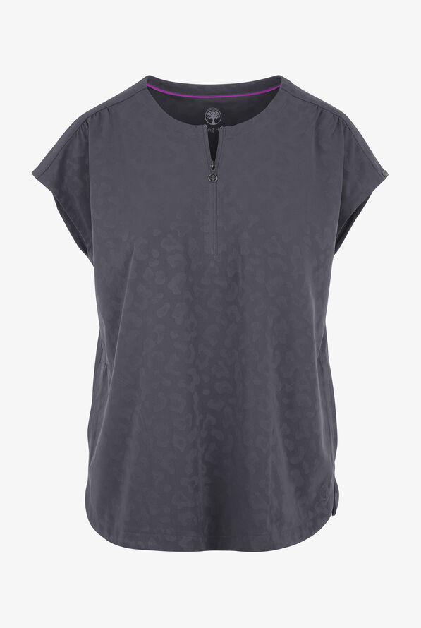 Healing Hands Purple Label Jayden Women's 2-Pocket STRETCH Leopard Jacquard Dolman Sleeve Scrub Top - Pewter - 1