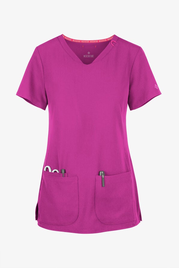 Blusa m&eacute;dica Med Couture Amp STRETCH con cuello en V y 3 bolsillos para mujer - Plum Royale - 1