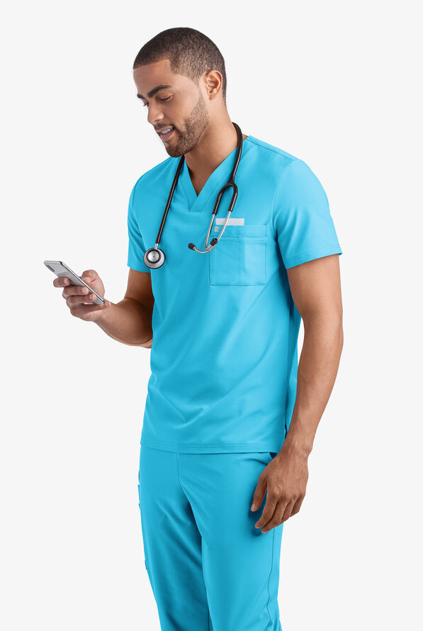 Easy STRETCH Riley Unisex 3-Pocket V-Neck Scrub Top - Turquoise - 2