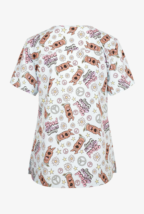 Scooby Doo Vibes by Funscrubs Women's 2-Pocket STRETCH V-Neck Print Scrub Top - null - 2