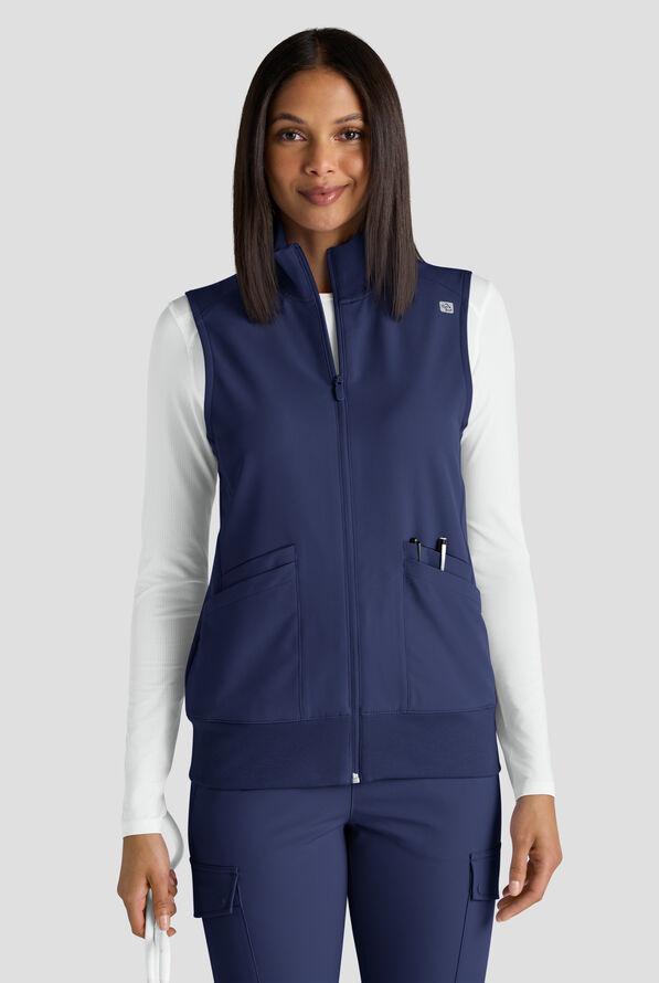 ReSurge Ebro Women's 6-Pocket Zip Front Stand Scrub Vest - Navy - 1