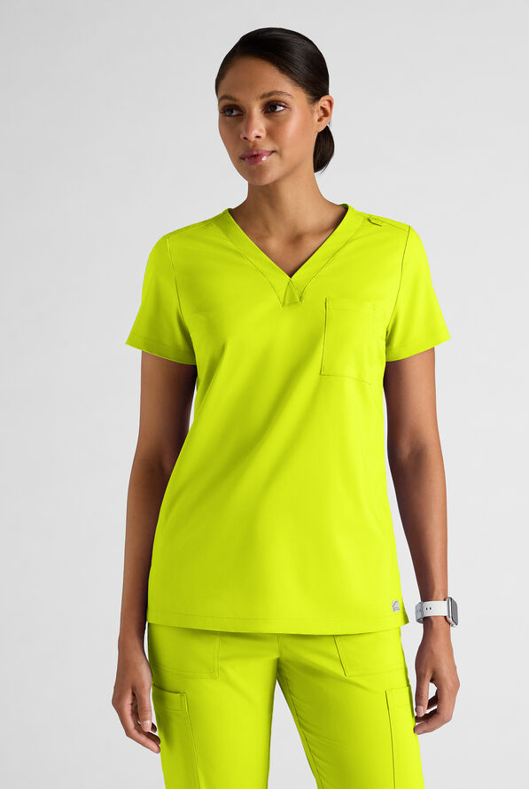 Butter-Soft STRETCH Women's 2-Pocket V-Neck Tuck-In Scrub Top - Lime Crush - 1