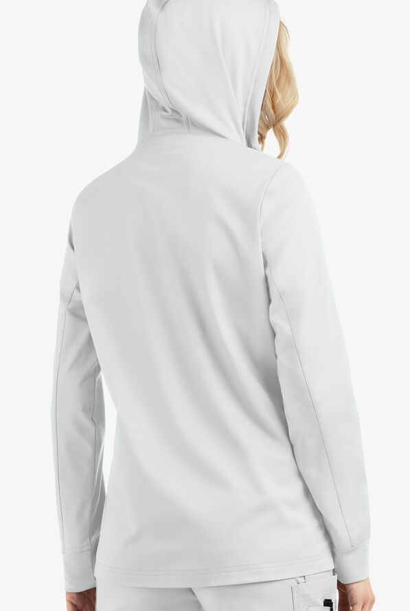 Butter-Soft STRETCH Women's 3-Pocket Zip-Front with Cozy Knit Hood and Trim Scrub Jacket - White - 4