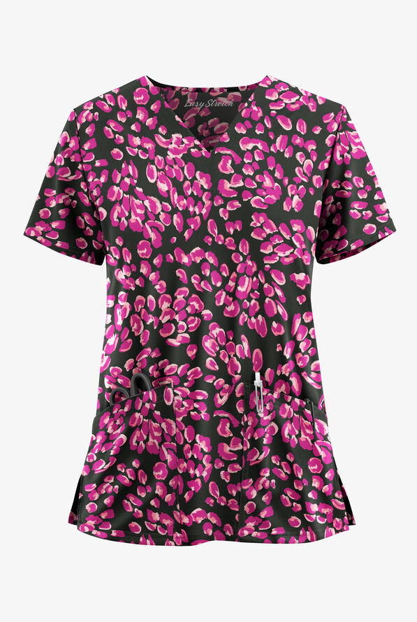 Blusa médica estampada Easy STRETCH Floral Ombre Royal con cuello en V para mujer - null - 1