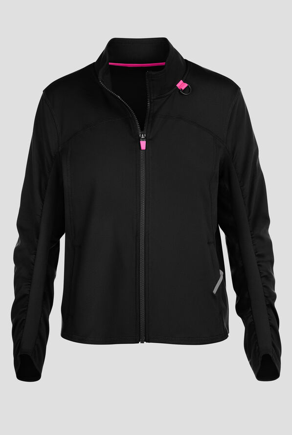 Med Couture Amp Knit Women's 2-Pocket STRETCH Zip Front Scrub Jacket - Black - 1