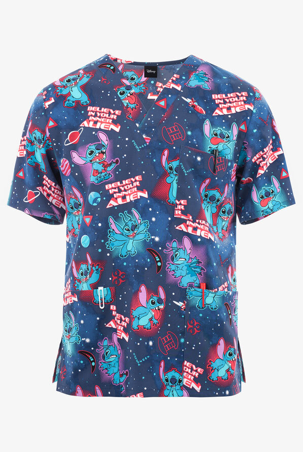 Tooniforms Disney's Lilo Inner Alien Unisex 3-Pocket STRETCH V-Neck Print Scrub Top - null - 1