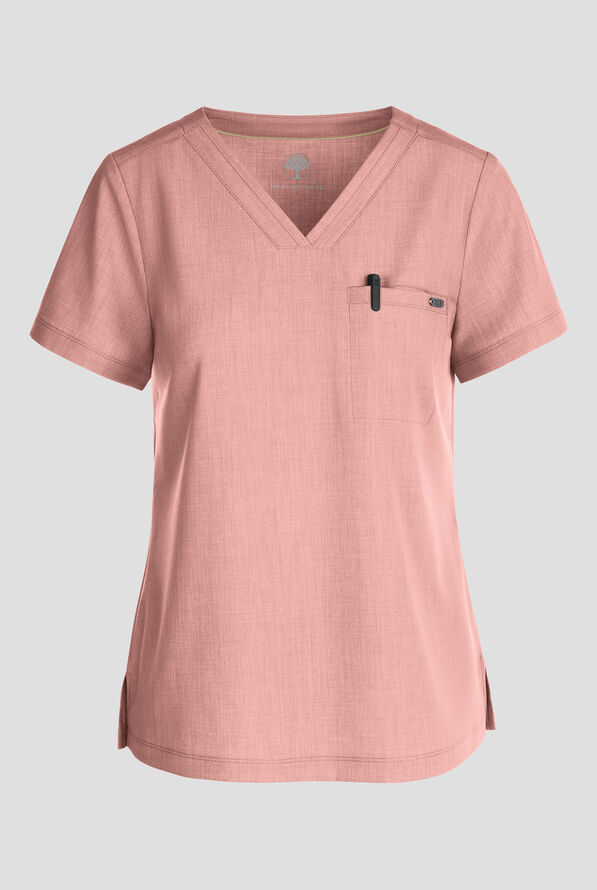 Healing Hands Quest Women's 1-Pocket STRETCH Tuck In V-Neck Scrub Top - Pink Pearl - 1