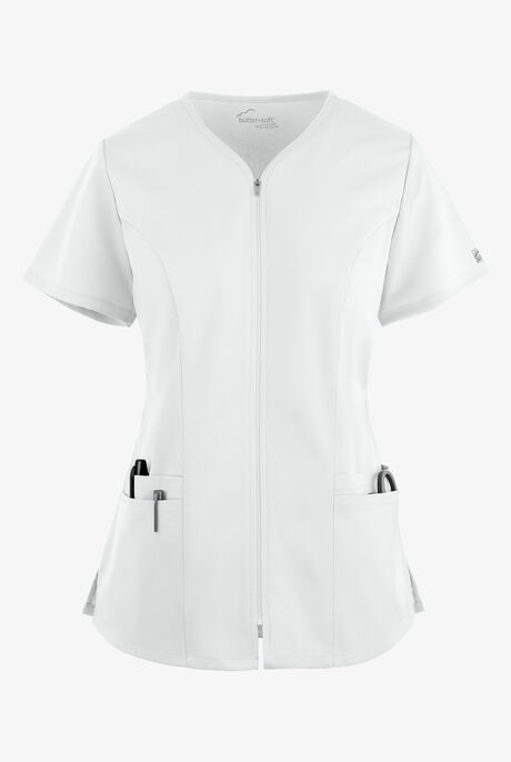 Butter-Soft STRETCH Women's 4-Pocket Smooth Face Zipper Scrub Top