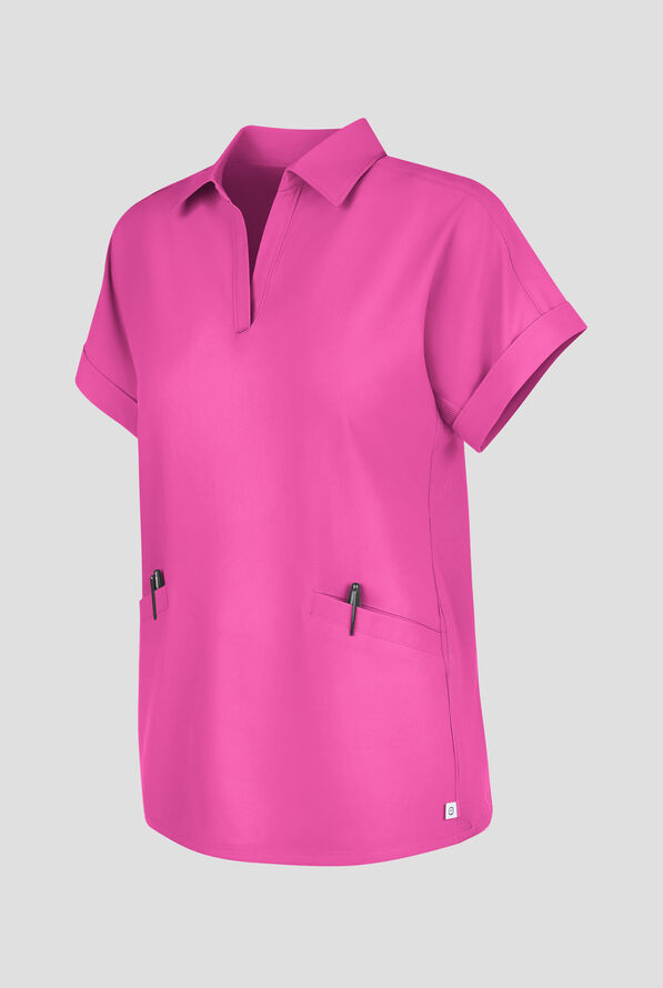 Wink Renew Women's 2-Pocket STRETCH Dolman Sleeve Shirt Collar Scrub Top - Raspberry - 3