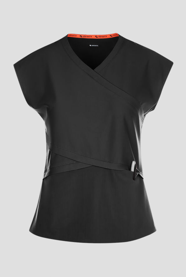 Infinity GNR8 Kinetic Knit Women's 3-Pocket STRETCH Dolman Wrap V-Neck Scrub Top - Black - 1
