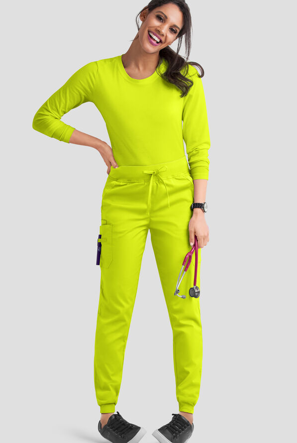 Butter-Soft STRETCH Women's 5-Pocket Cargo Jogger Scrub Pants - Lime Crush - 2