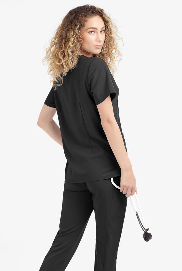 Blusa m&eacute;dica Easy STRETCH Arianna con cuello curvo y 4 bolsillos para mujer - Onyx Black - 3